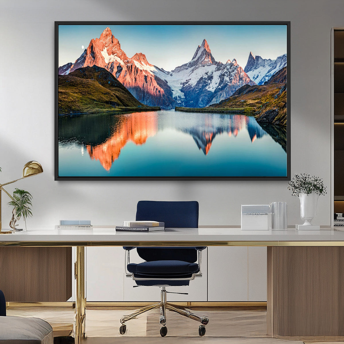 Landscape Mountain and Lake View Wall Art Canvas Print