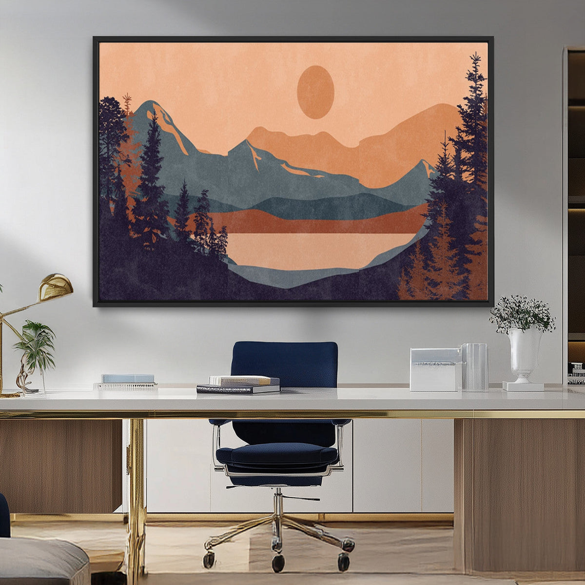 Modern Boho Sunset Canvas Print, Mountain Landscape Triptych