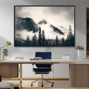 Large Foggy Mountain Forest Wall Art Canvas Print | Misty