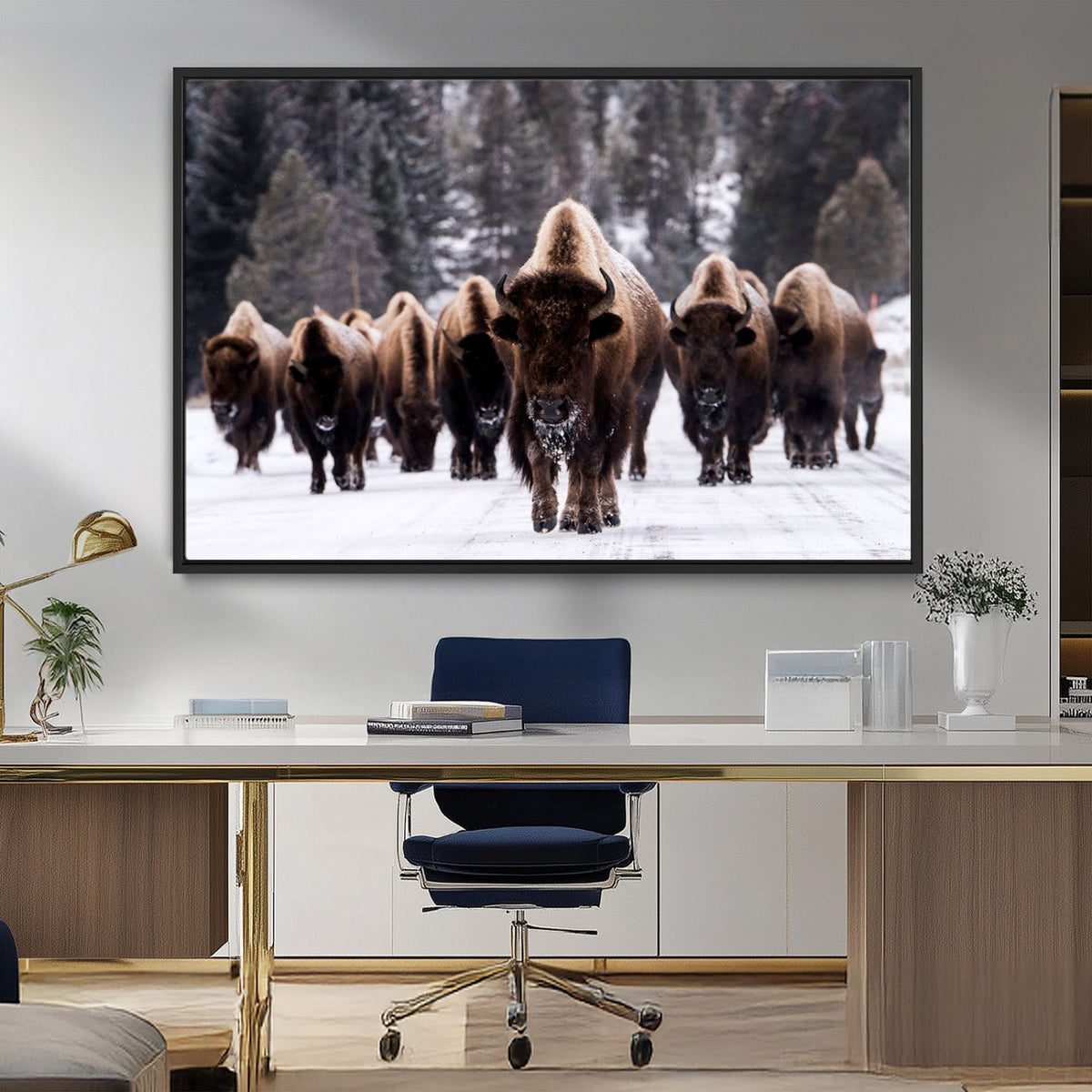 Bison Wall Art Canvas Print- Bison Herd Canvas Wall Art –