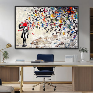 Banksy Art Butterfly Girl Explosion Canvas Art – Vibrant