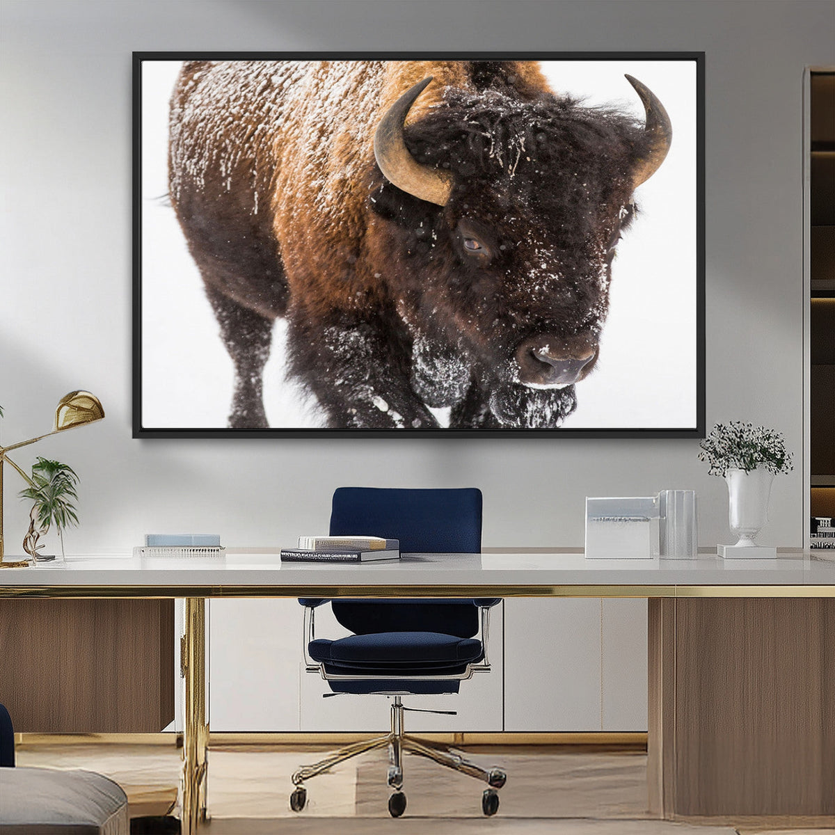 Bison Wall Art Canvas Print For Farmhouse, Wild Animal Wall