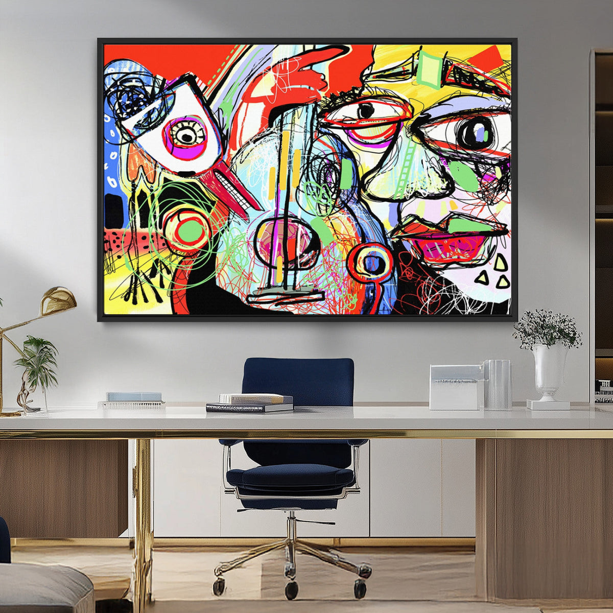 Picasso Style Art Abstract Canvas Wall Art Print , Colorful