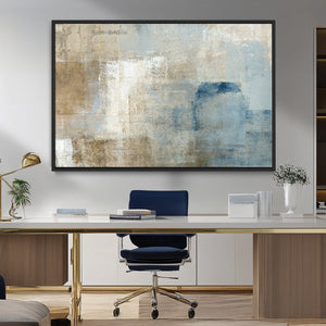Abstract Blue and Beige Wall Art, Modern Minimalist Canvas