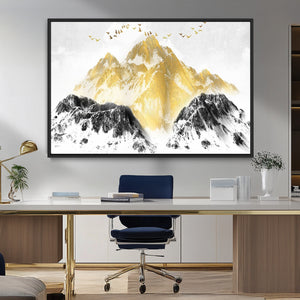 Golden Mountain Triptych Wall Art Canvas Print, Modern