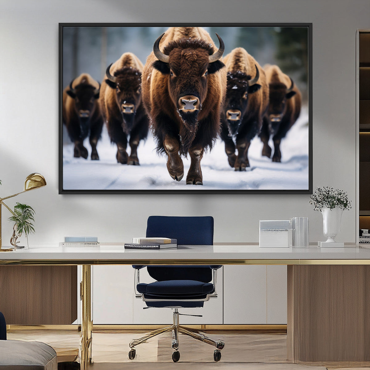 Buffalo Wall Art Canvas Print, American Bison Herd Wall Art