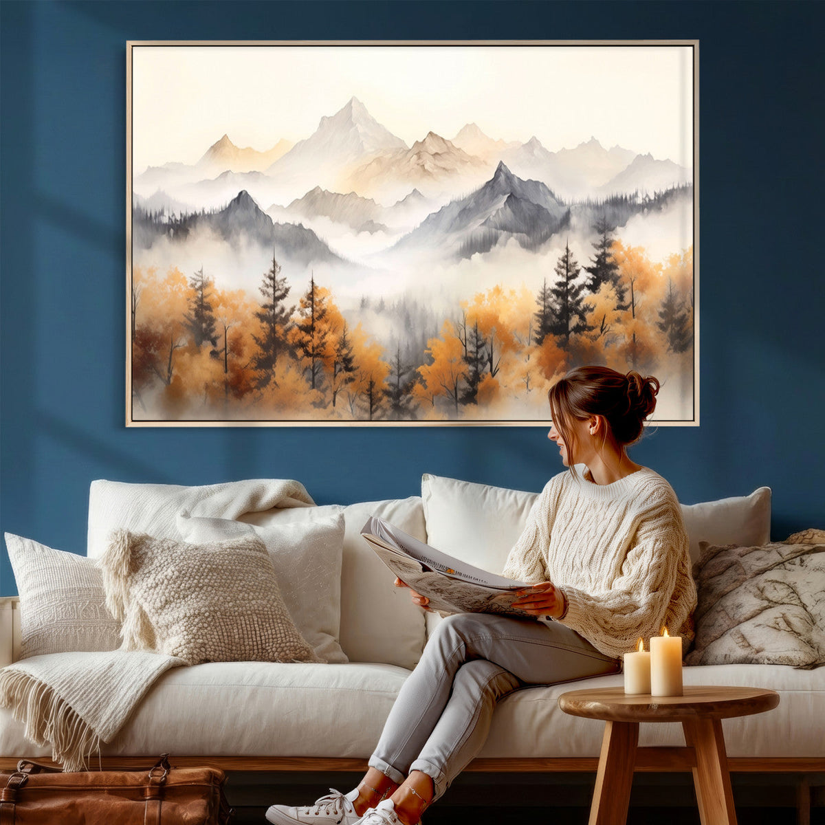 Abstract Mountain Wall Art | Misty Mountain Forest and
