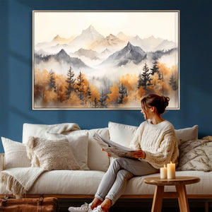 Abstract Mountain Wall Art | Misty Mountain Forest and