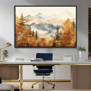 Golden Autumn Forest Wall Art Canvas | Mountain Landscape