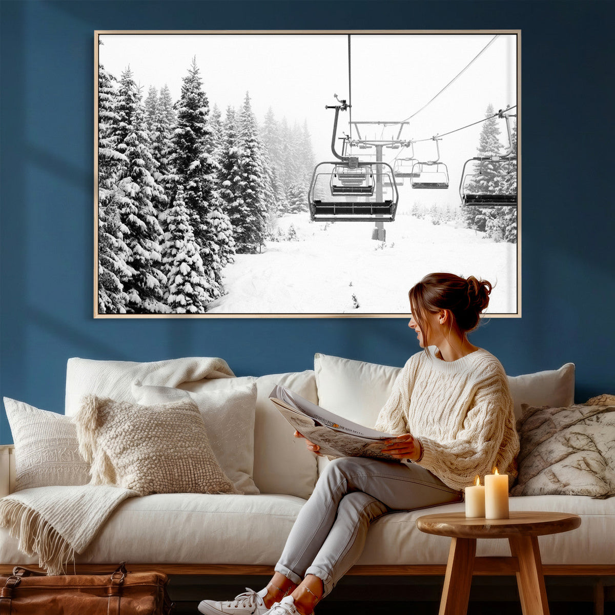 Ski Wall Art - Ski Lift Wall Art Canvas Print Snow Covered