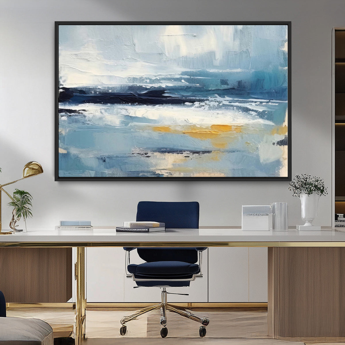 Abstract Ocean Canvas Wall Art - Coastal Blue and Gold