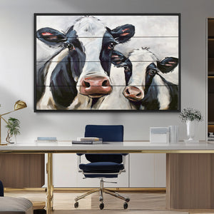 Vintage Baby and Mom Cattle Wall Art Canvas Print