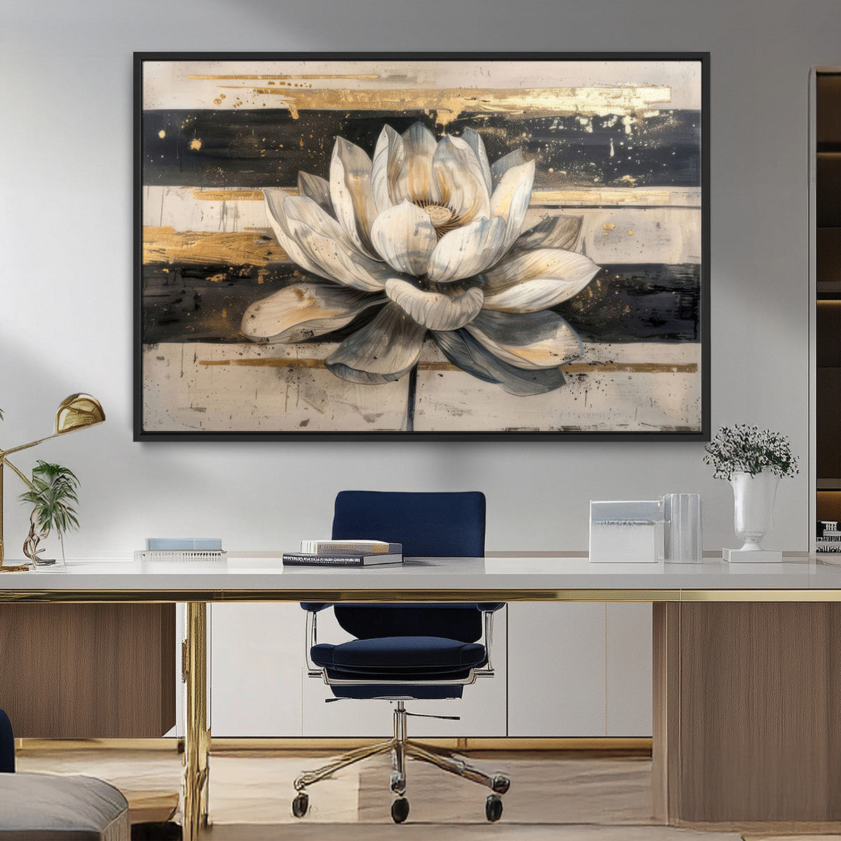 Lotus Flower Wall Art – Framed Abstract Floral Canvas