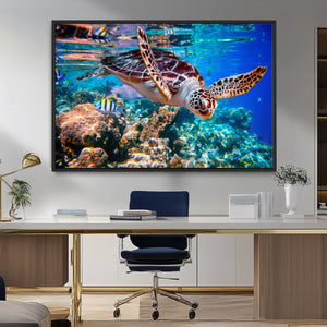 Underwater Coral Reef Sea Turtle Wall Art Canvas Print,