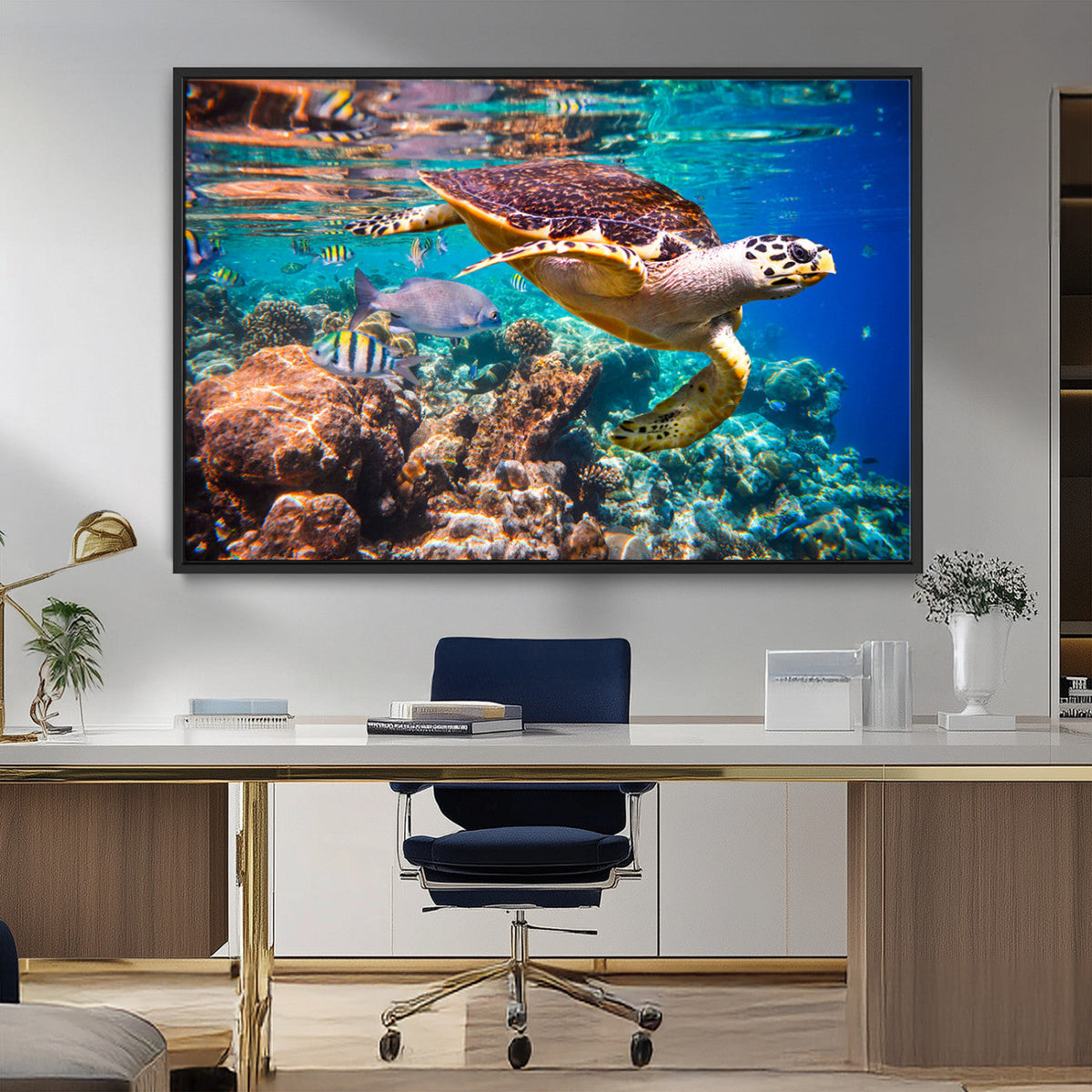 Sea Turtle Wall Art Canvas Print – Vibrant Ocean Coral Reef