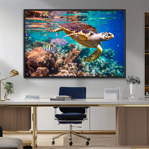 Sea Turtle Wall Art Canvas Print – Vibrant Ocean Coral Reef