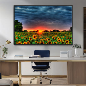 Golden Sunflower Field at Sunset – Breathtaking Sky and