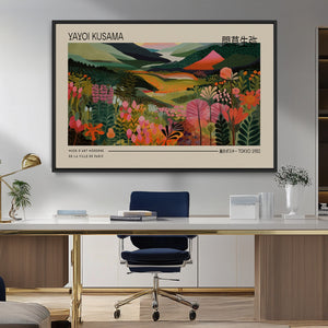 Yayoi Kusama Landscape Canvas Print, Vibrant Floral Mountain