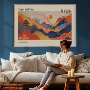 Yayoi Kusama Landscape Canvas Print, Vibrant Floral Mountain