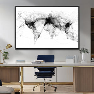 Abstract World Map Wall Art – Framed Geometric Line Canvas
