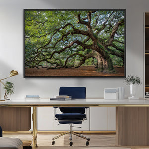 Historic Tree Wall Art – Framed Mossy Branch Canvas Artwork,