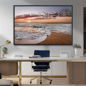 Ocean Sunset Wall Art Canvas Print – Framed Sandy Shore