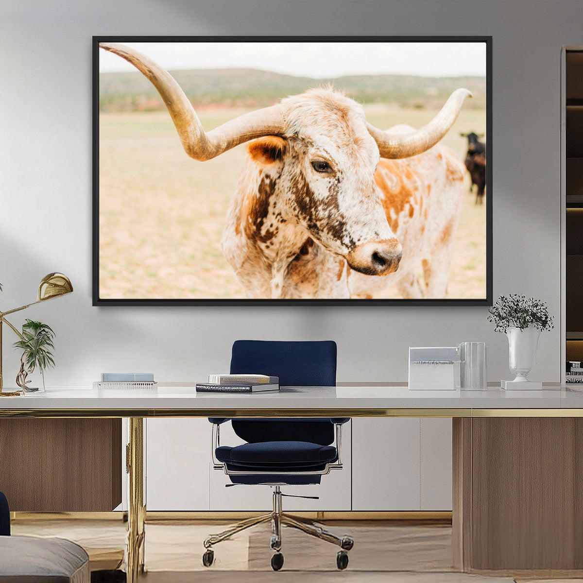 Texas Longhorn Wall Art Canvas Print – Framed Spotted Cow
