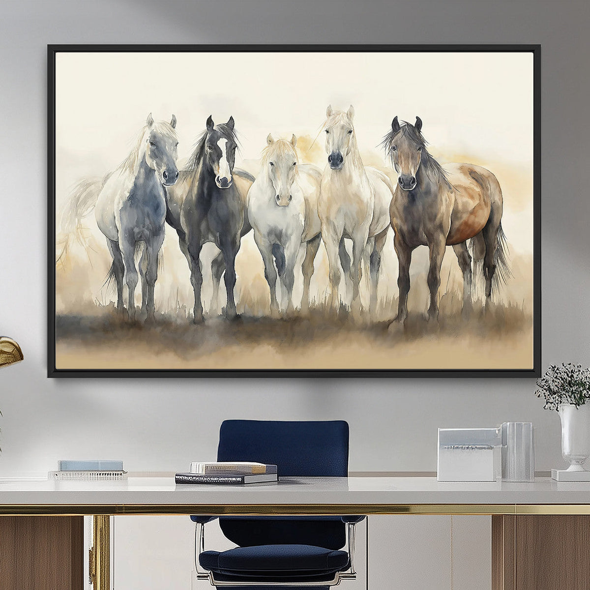 Wild Horses Wall Art Canvas Print, Framed Running Horses Art