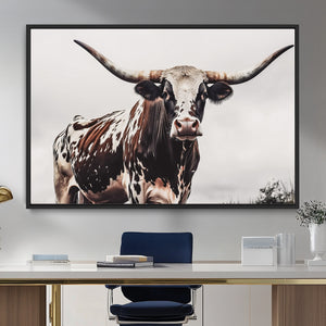 Texas Longhorn Wall Art Canvas Print – Framed Spotted Bull