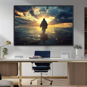 Jesus Walks Wall Art Canvas Print Framed Divine Sunset Art