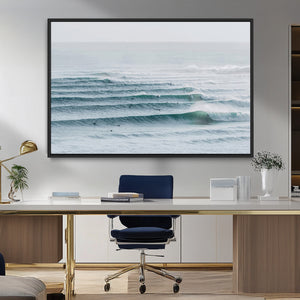 Ocean Waves Wall Art Canvas Print – Framed Surfer Lineup