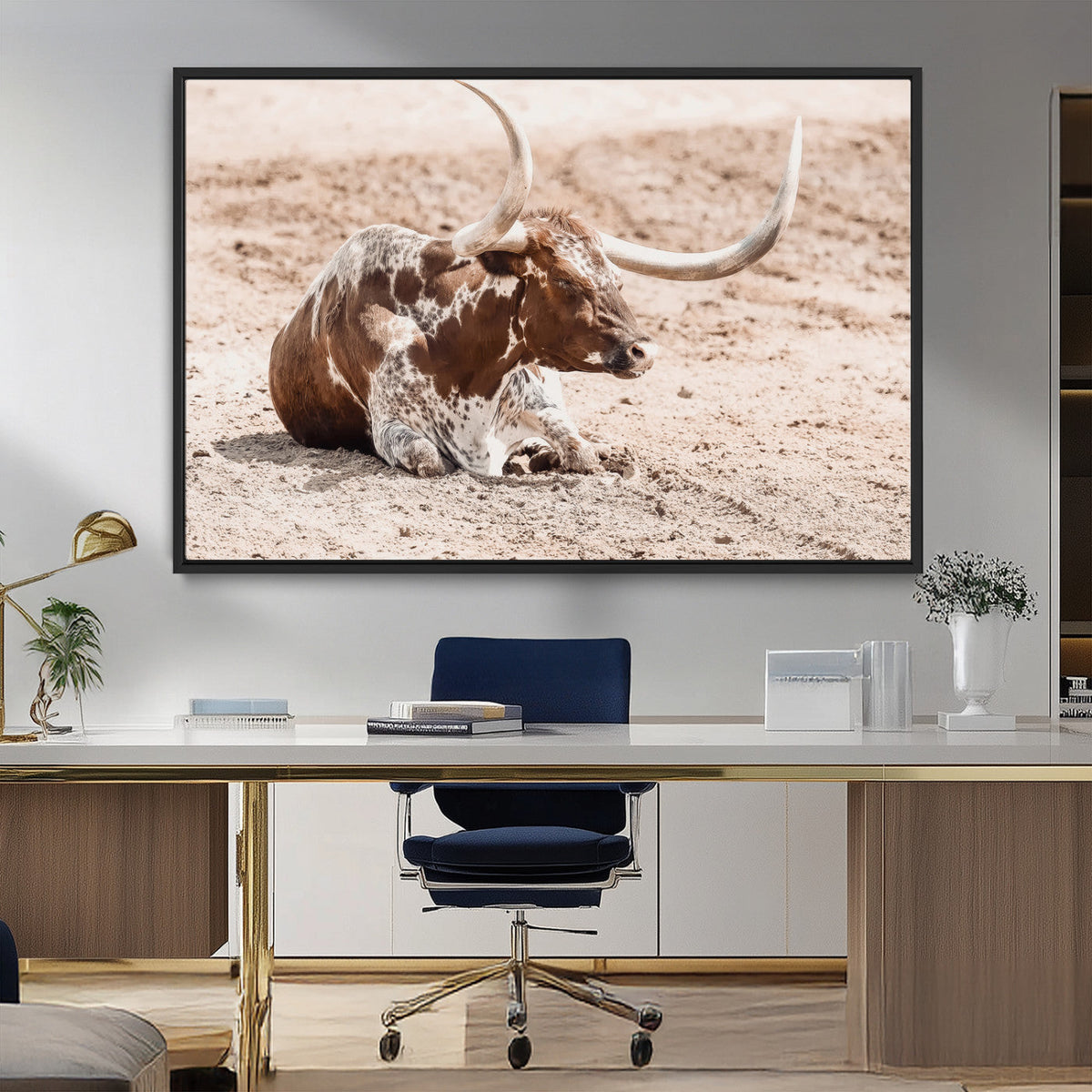 Texas Longhorn Wall Art Canvas Print – Framed Resting Bull