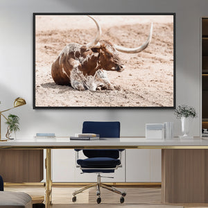 Texas Longhorn Wall Art Canvas Print – Framed Resting Bull