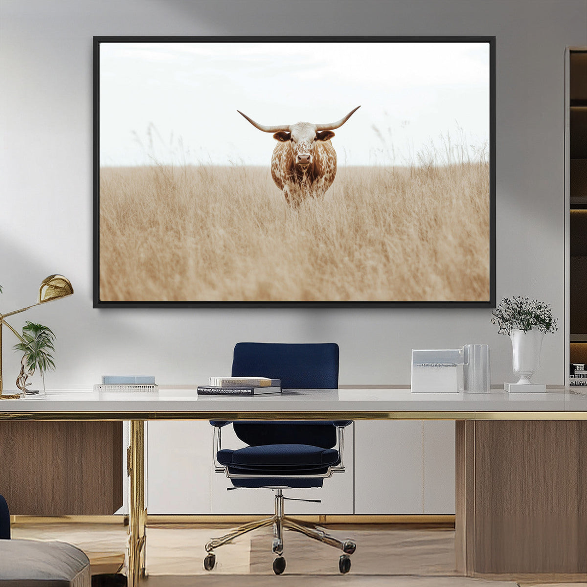 Texas Longhorn Wall Art Canvas Print – Framed Lone Cattle