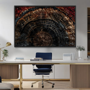Dark Wood Ring Wall Art Canvas Print – Framed Abstract Tree