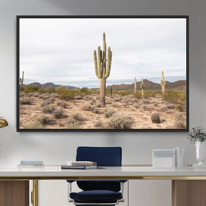 Saguaro Cactus Wall Art – Framed Desert Canvas Artwork,