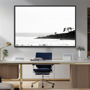 Surfer Cliffs Wall Art Canvas Print – Framed Black White
