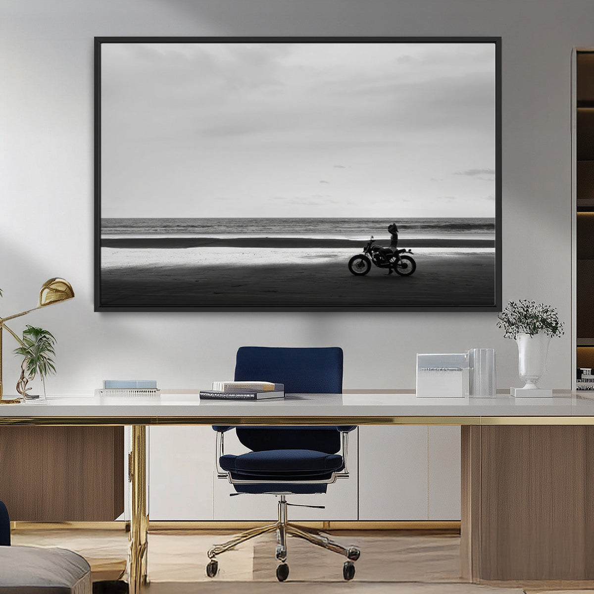 Motorcycle Beach Wall Art Canvas Print – Framed Vintage