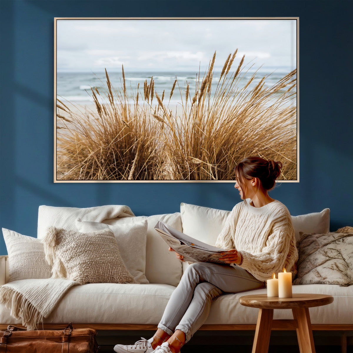 Beach Grass Wall Art Canvas Print – Framed Coastal Dunes Art
