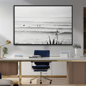 Surfer Silhouette Wall Art – Framed Calm Ocean Canvas