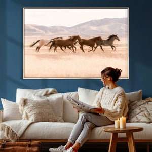 Wild Horse Wall Art Canvas Print – Framed Rustic Western Art