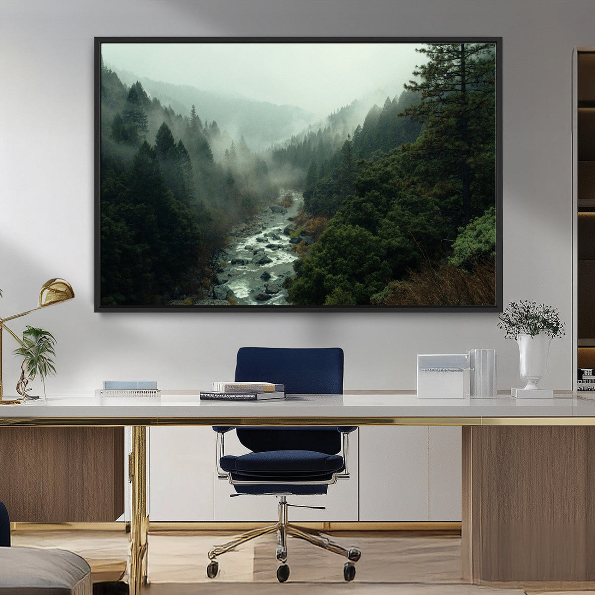 Misty Forest Wall Art Canvas Print – Framed Foggy River