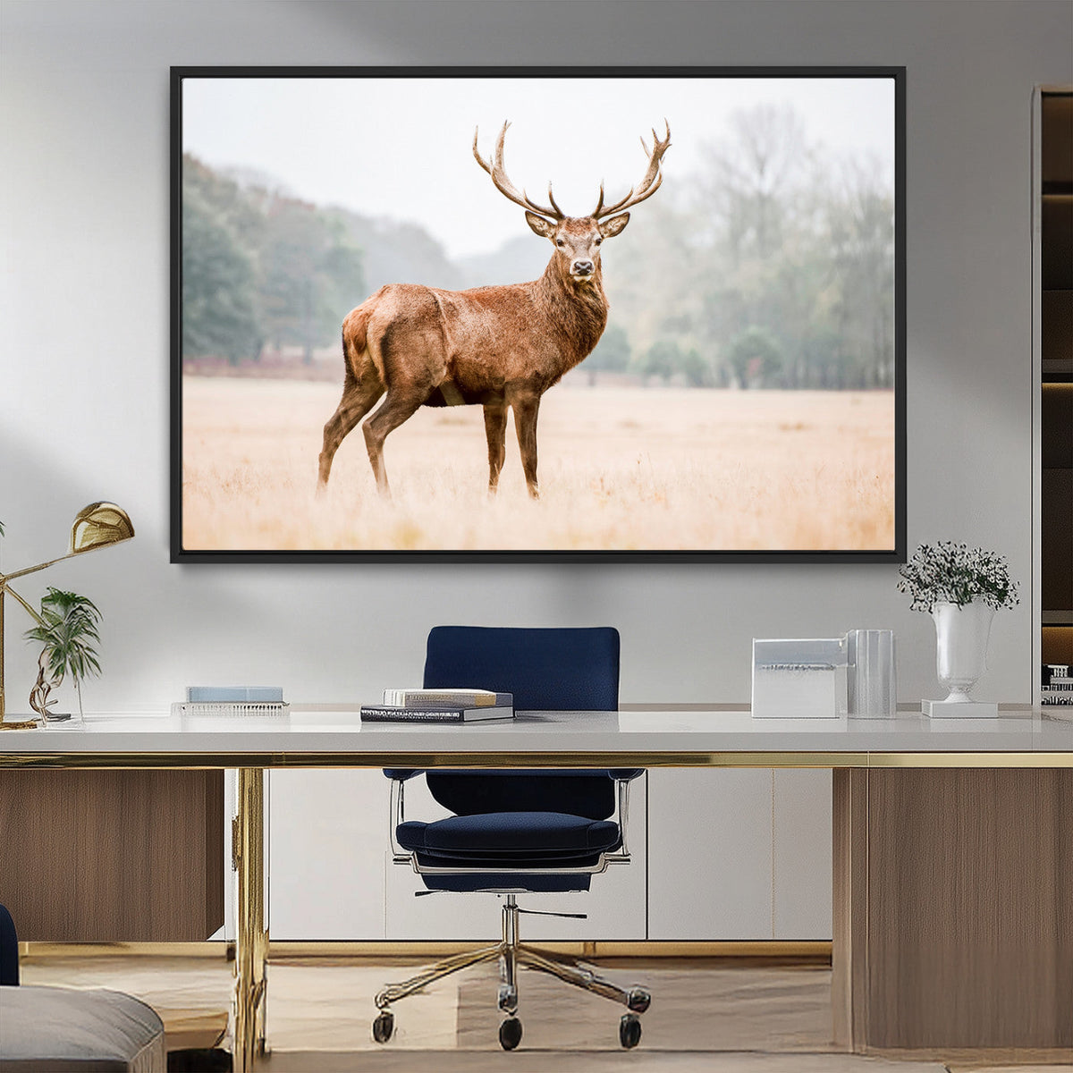 Vintage Wildlife Wall Art Canvas Print – Misty Landscape