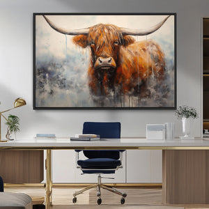 Scottish Highland Wall Art Canvas Print, Framed Longhorn Art