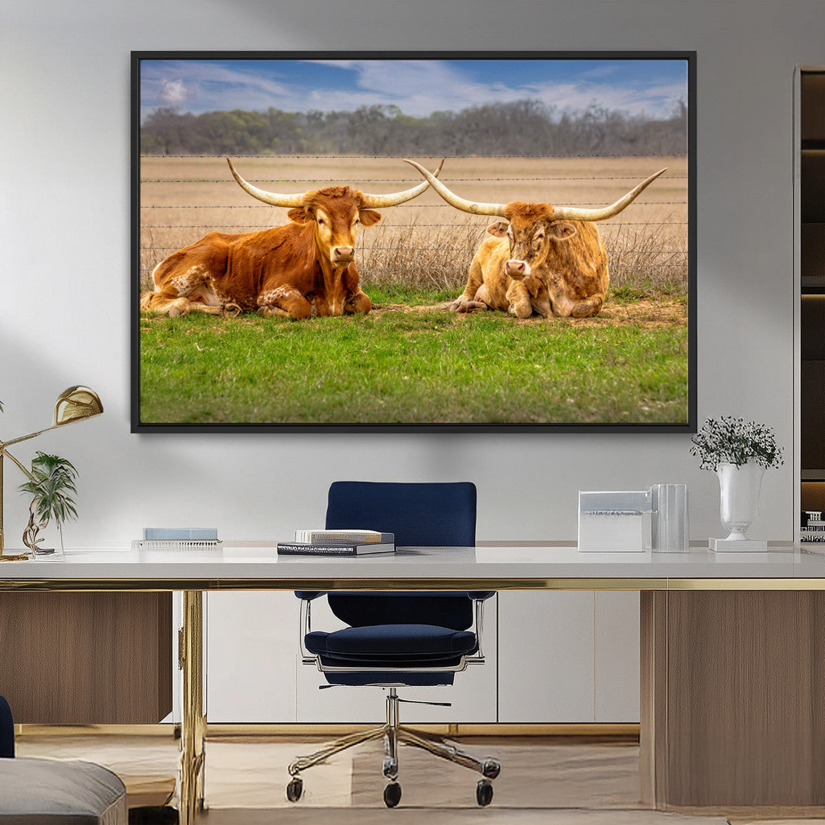 Texas Longhorn Pair Wall Art Canvas Print – Peaceful Rustic