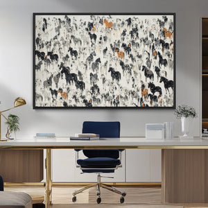 Wild Horse Stampede Wall Art Canvas Print – Monochrome