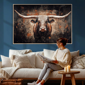 Abstract Longhorn Wall Art Canvas Print – Vintage Western