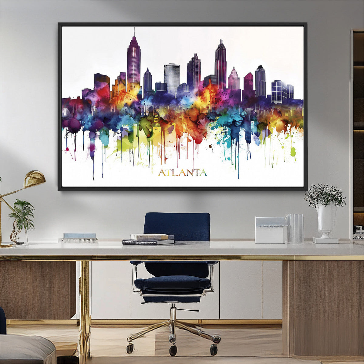 Atlanta Skyline Wall Art Canvas Print – Framed Colorful