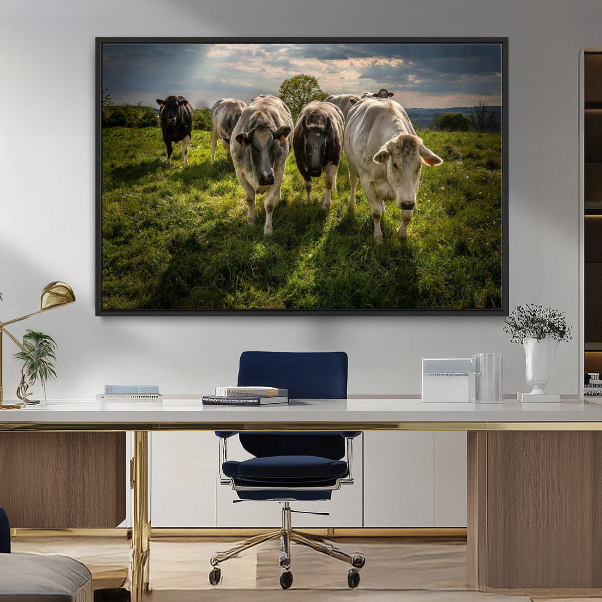 Grazing Cattle Herd Pasture Green Field Livestock Natural