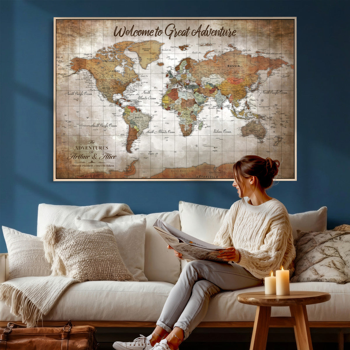 Personalized Vintage Map Wall Art Canvas Print – Custom Push